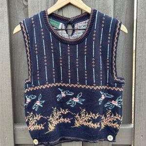 Vintage Cullinane Knit Dragonflies Pullover Sweater Vest Cottage Granny Core L